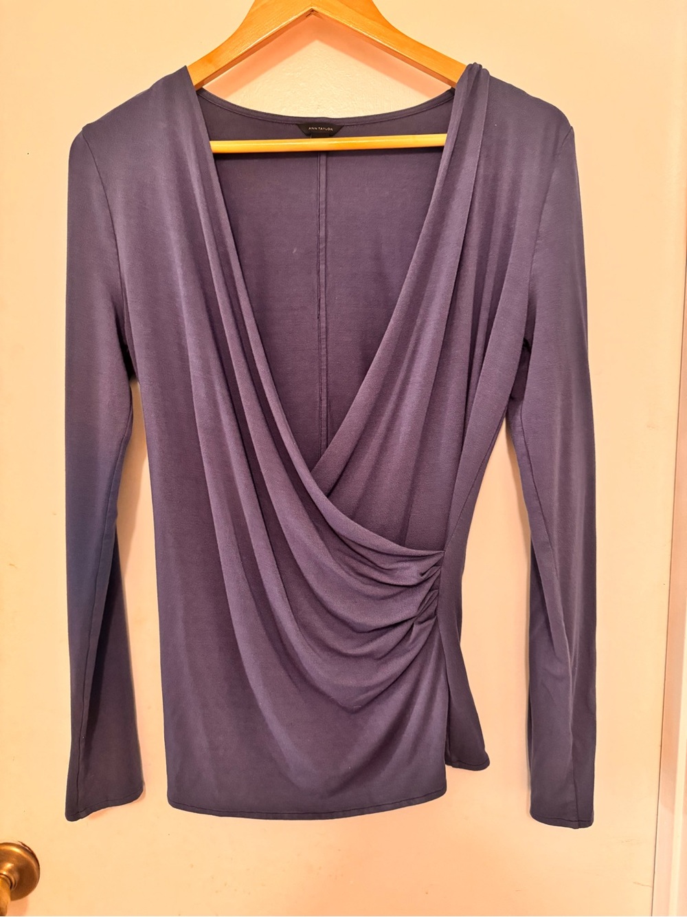Ann Taylor Draped V-Neck Long-Sleeve Top - Slate Blue